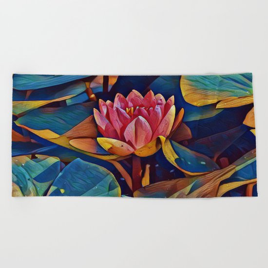 Painted Waterlily Beach Towel