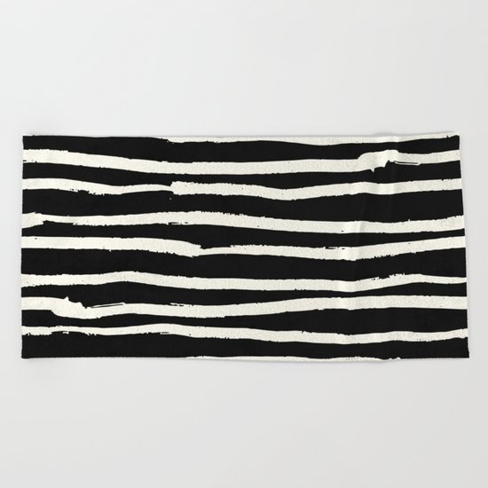 Hand Drawn Stripes on Black Beach Towel