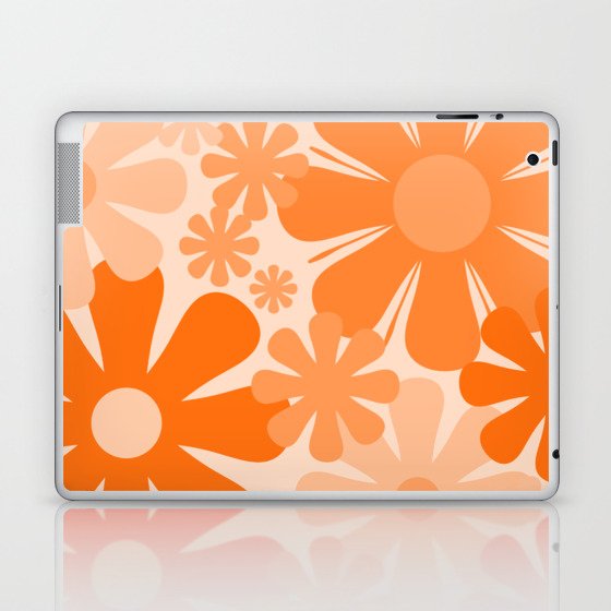 Retro 60s 70s Flowers - Vintage Style Floral Pattern Orange Laptop & iPad Skin
