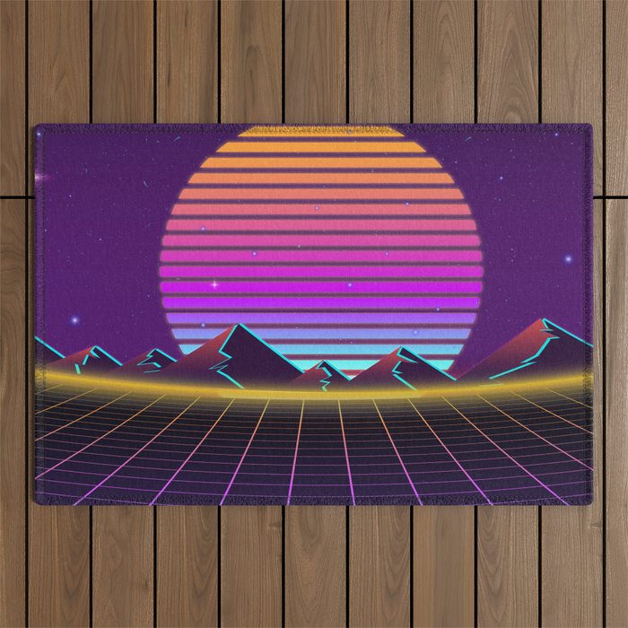 Neon Sunset Retrowave Outdoor Rug