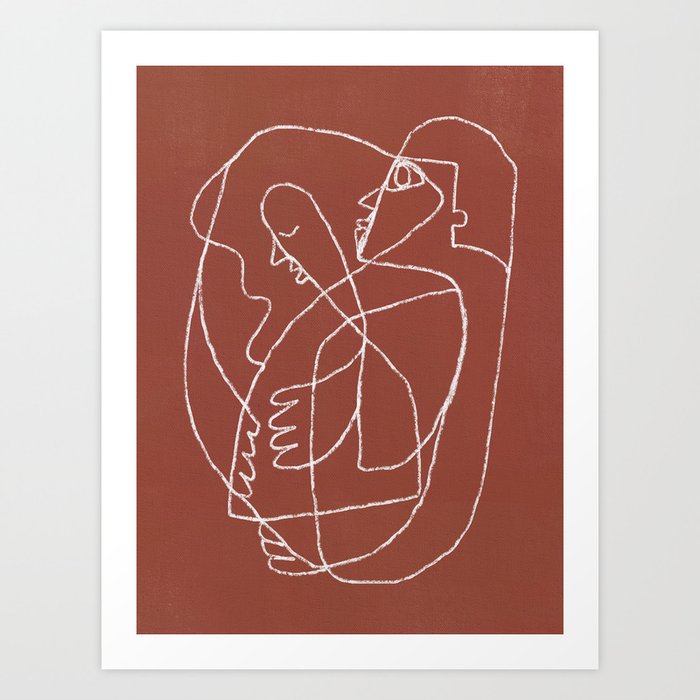 Couple hugging line art abstract Art Print