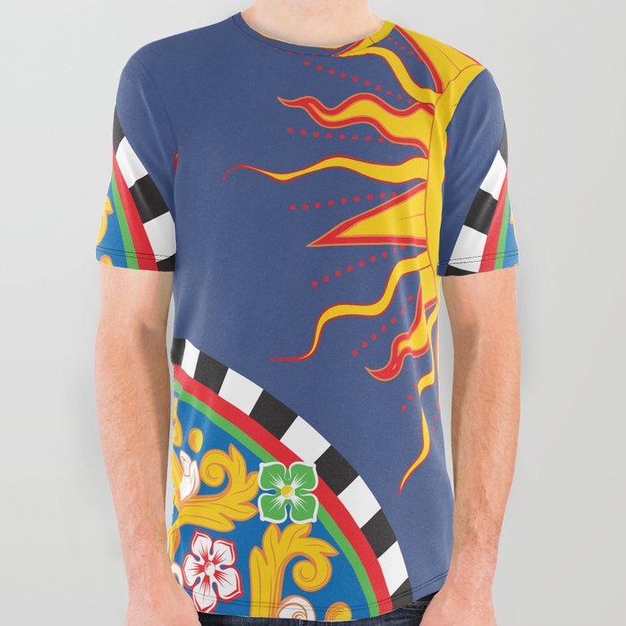 A Touch of Italian Elegance to Your Home: The Beautiful Sicili Sicilian Baroque Maiolica with Sun  All Over Graphic Tee