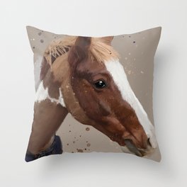 Brown and White Pony Artwork Throw Pillow