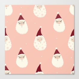Santa Claus on Pink Background Christmas Pattern Canvas Print