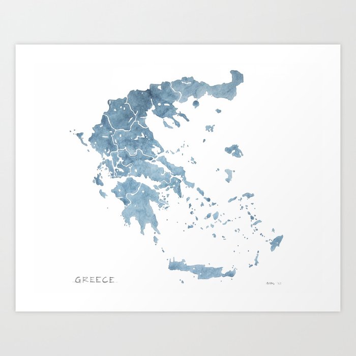 Greece watercolor map Art Print
