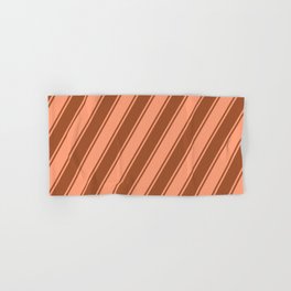 [ Thumbnail: Sienna and Light Salmon Colored Lines/Stripes Pattern Hand & Bath Towel ]