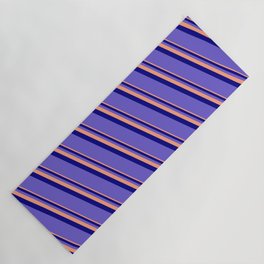 [ Thumbnail: Light Salmon, Blue, and Slate Blue Colored Stripes Pattern Yoga Mat ]