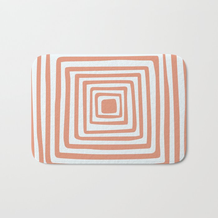 Abstract Concentric Squares Shapes Art - White and Orange Bath Mat