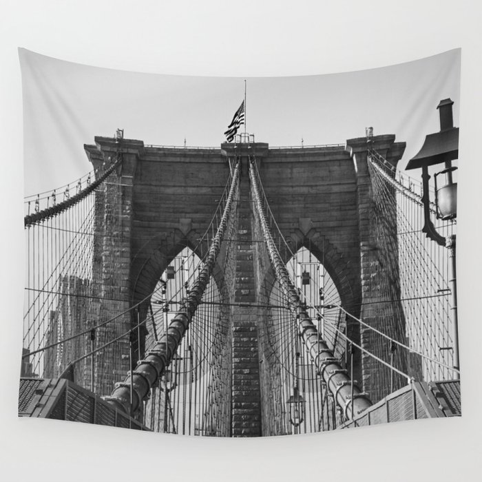 Brooklyn Bridge Black and White Wall Tapestry