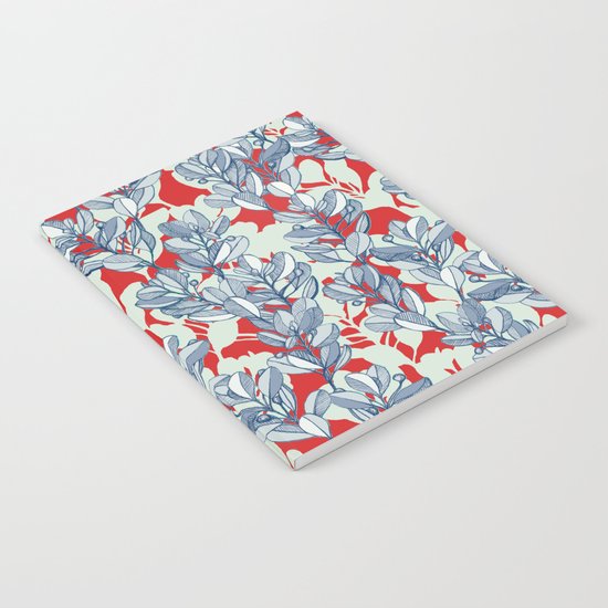 Leaf and Berry Sketch Pattern in Red and Blue Notebook