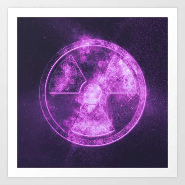 Radiation sign, Radiation symbol. Abstract night sky background Art Print
