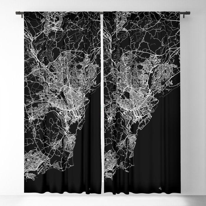 Black and white Cardiff UK map Blackout Curtain