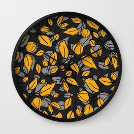 Yellow black floral silhouette pattern Wall Clock