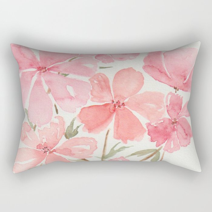Pink & Coral Cherry Blossoms Watercolor Flowers  Rectangular Pillow