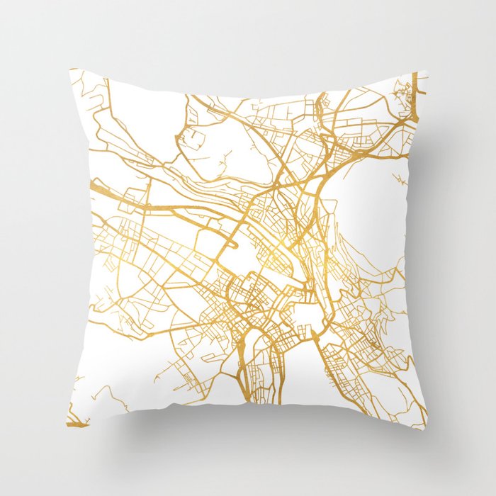 ZÜRICH SWITZERLAND CITY STREET MAP ART Throw Pillow by deificus Art