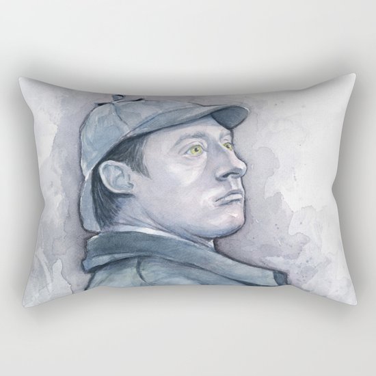 Data as Sherlock Holmes Watercolor TNG Portrait Rectangular Pillow