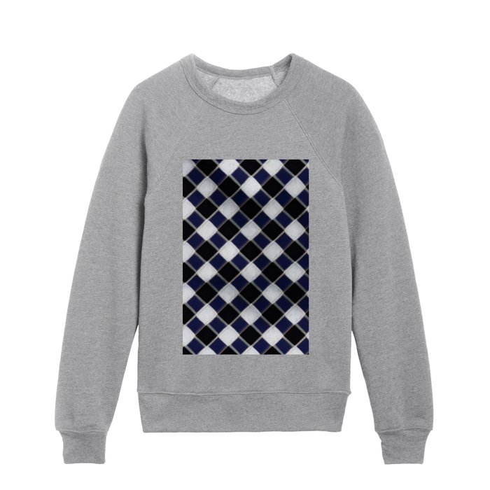 Modern Denim Blue Black Plaid Collection Kids Crewneck