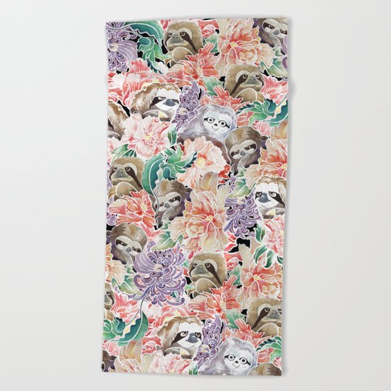 Because Sloths Watercolor Beach Towel