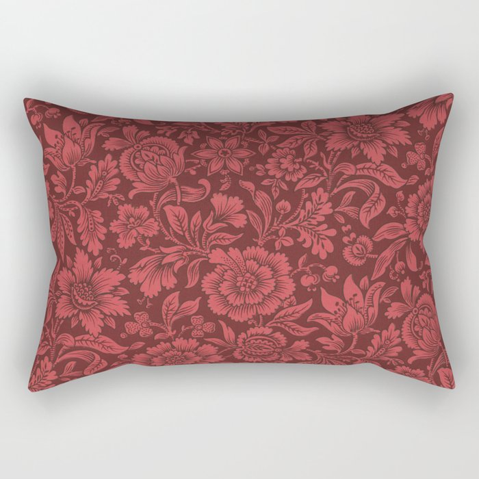 Burgundy and Red Chintz Floral Design Rectangular Pillow