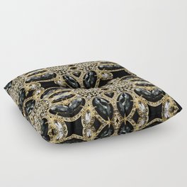  art deco jewelry bohemian champagne gold black rhinestone Floor Pillow