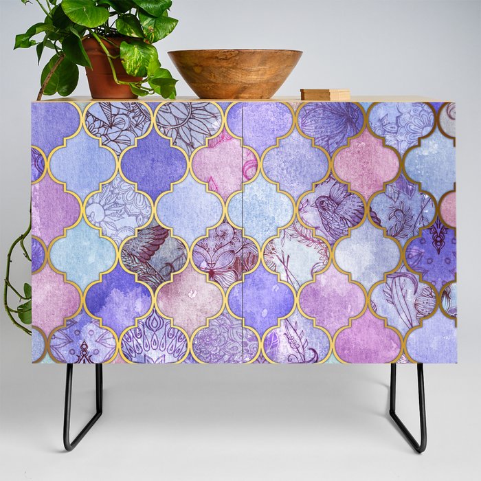 Royal Purple, Mauve & Indigo Decorative Moroccan Tile Pattern Credenza