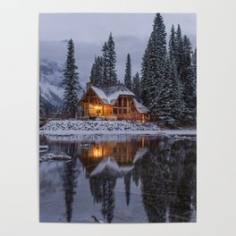 Cabin in Winter Woods (Color) Poster