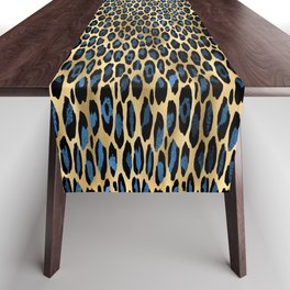 Blue And Gold Leopard  Table Runner