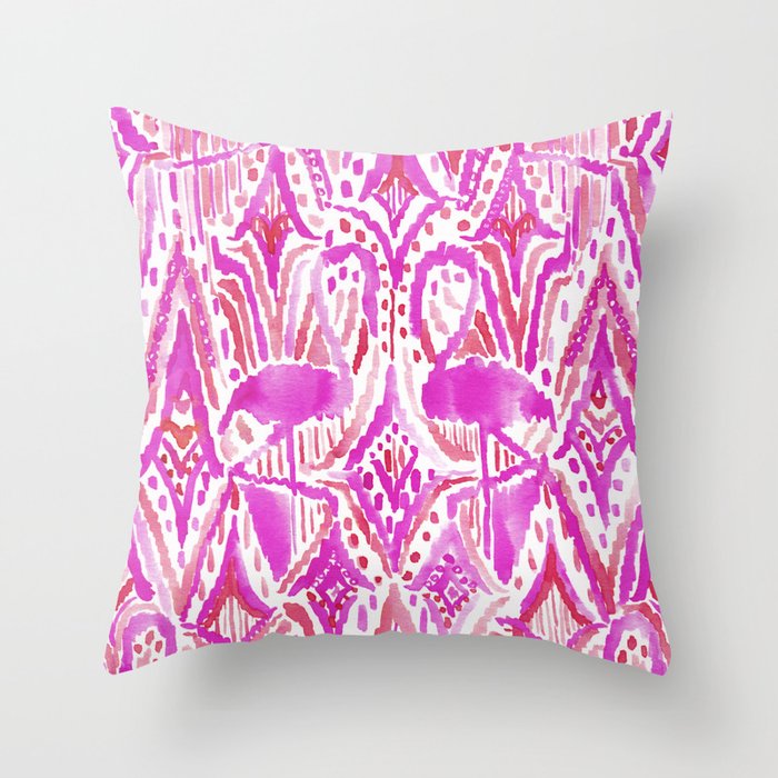 HEY FLAMINGO Pink Watercolor Tribal Throw Pillow