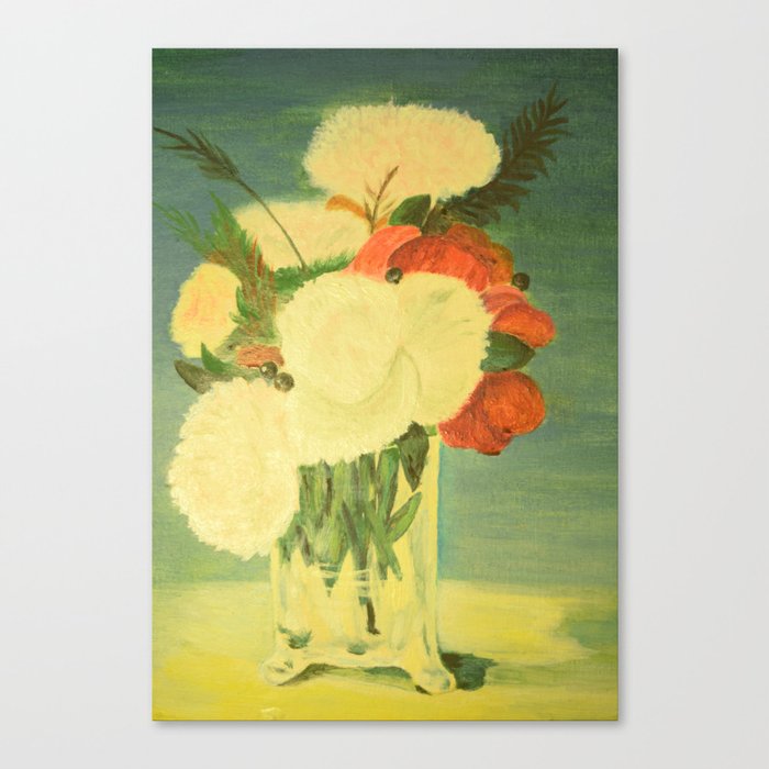 Flowers In A Glass Vase Oil Painting Art Canvas Print By