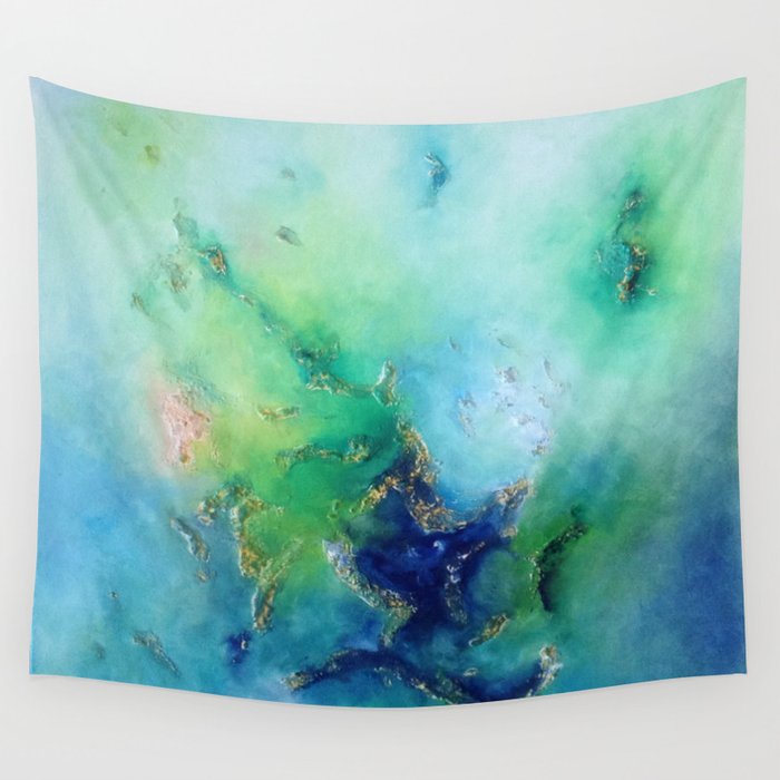 Abstract, blue, green, gold Wall Tapestry
