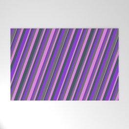 [ Thumbnail: Purple, Dim Grey, Violet, and Dark Slate Gray Colored Lines/Stripes Pattern Welcome Mat ]
