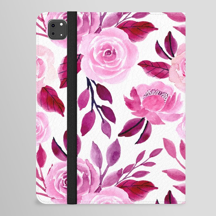 Pink Watercolor Roses iPad Folio Case