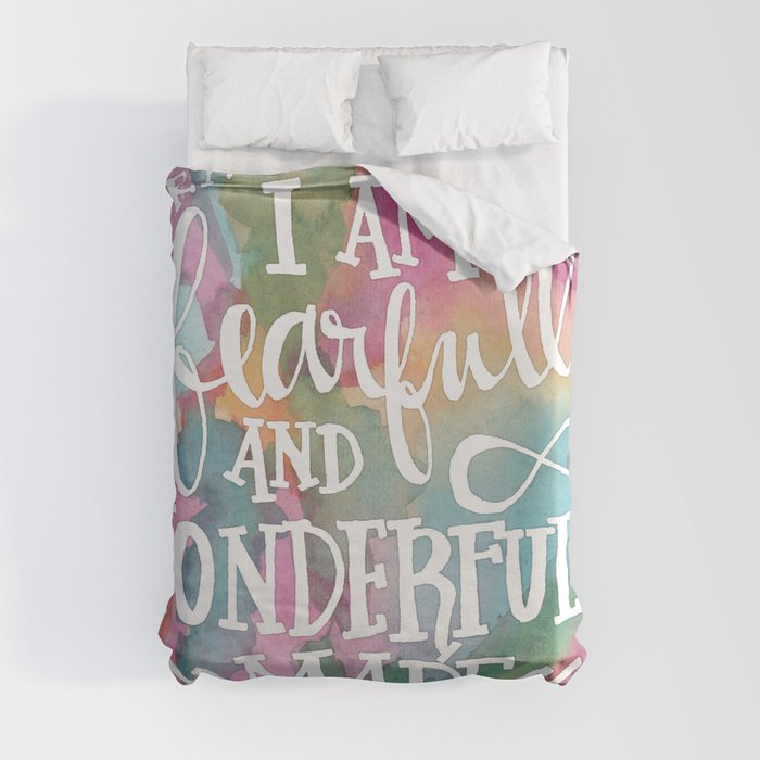 Fearfully and Wonderfully Made - Watercolor Scripture by Misty Diller Duvet Cover