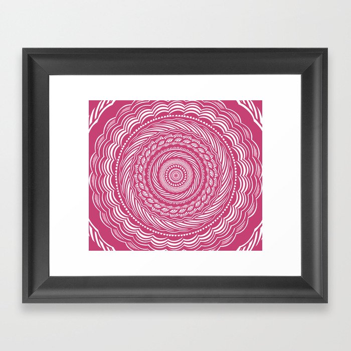 Spiral Mandala Detailed Eclectic Ethnic Spiritual Minimalism Minimalist Design Marsala Pink Wine Framed Art Print