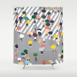 Crossing The Street on a Rainy Day - Grey Shower Curtain