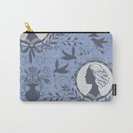 Gray Lady Cameo and  Dove on Slate Blue Carry-All Pouch | All Over, Bird, Graphicdesign, Design, Silhouette, Floral, Pattern,  , Victorian, Peace 