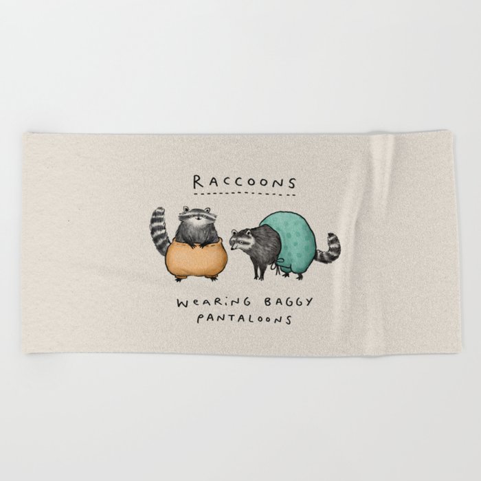 Raccoons Wearing Baggy Pantaloons Beach Towel