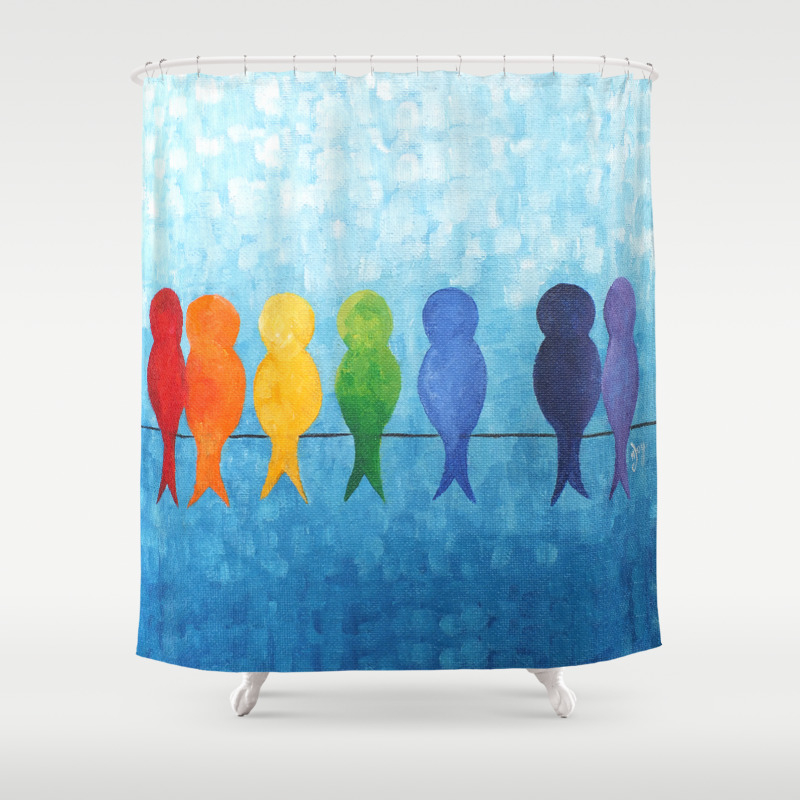 Rainbow Birds On A Wire Shower Curtain By Njoyart Society6