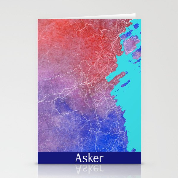 Asker city map in watercolor Stationery Cards