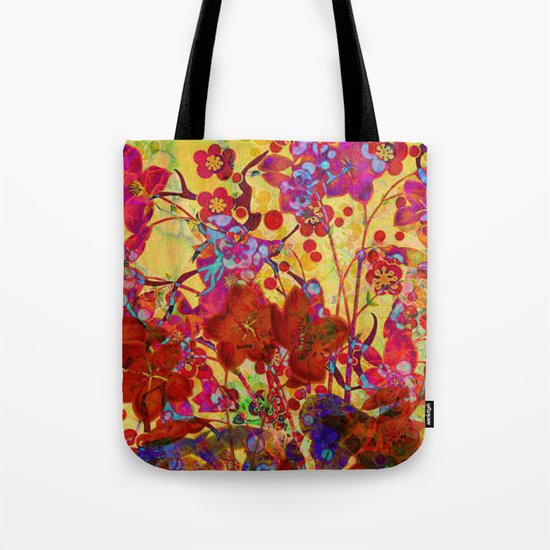 floral on yellow Tote Bag