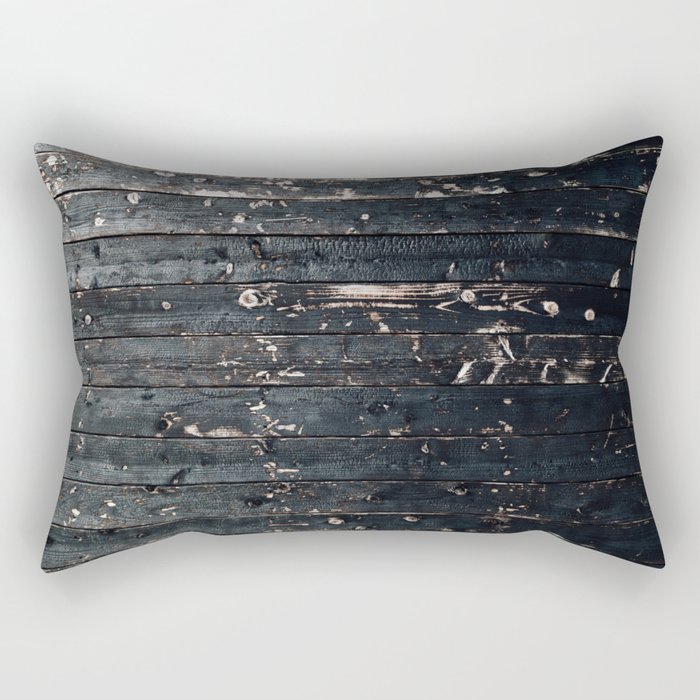 Rustic Wood Painted Wooden Plank Wood Board Black Blue Beige Rectangular Pillow