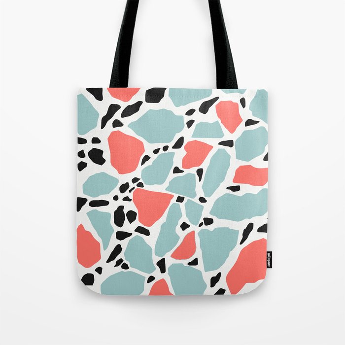 Living Coral and Light Blue Terrazzo Tote Bag