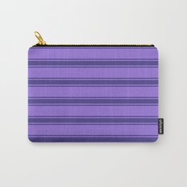 [ Thumbnail: Purple and Dark Slate Blue Colored Pattern of Stripes Carry-All Pouch ]