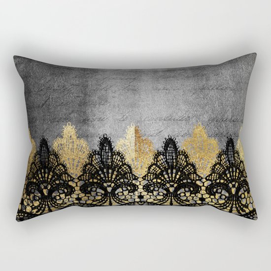 Pure elegance II - Luxury Gold and black lace on grunge dark backround Rectangular Pillow