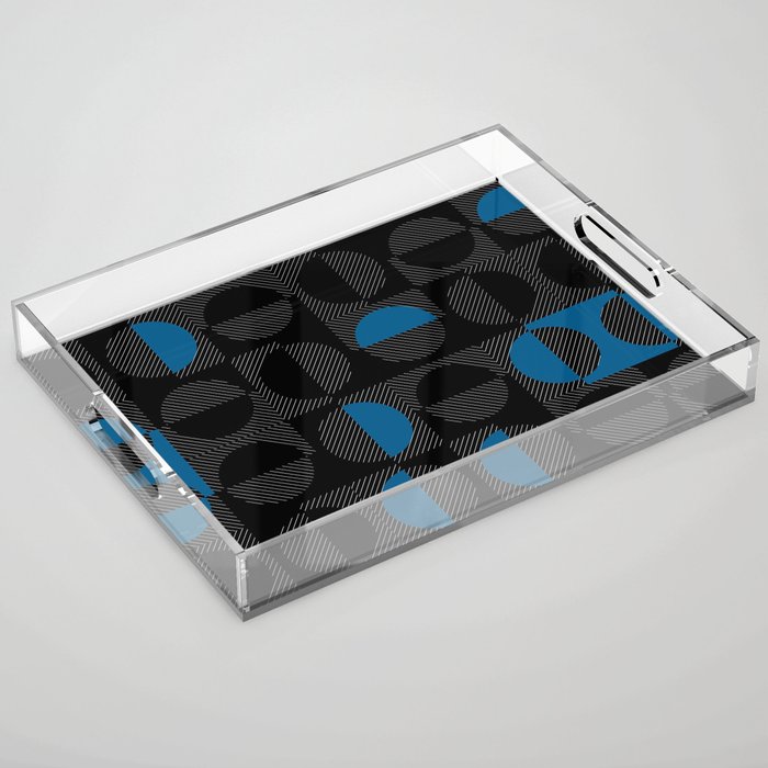 Stripes Circles Squares Mid-Century Checkerboard Black Blue White Acrylic Tray