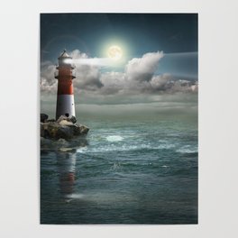 Lighthouse Under Back Light Poster