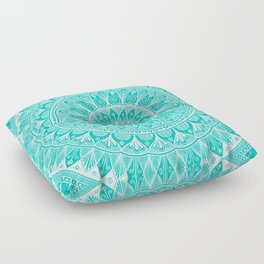 Turquoise and White Mandala 5 Floor Pillow