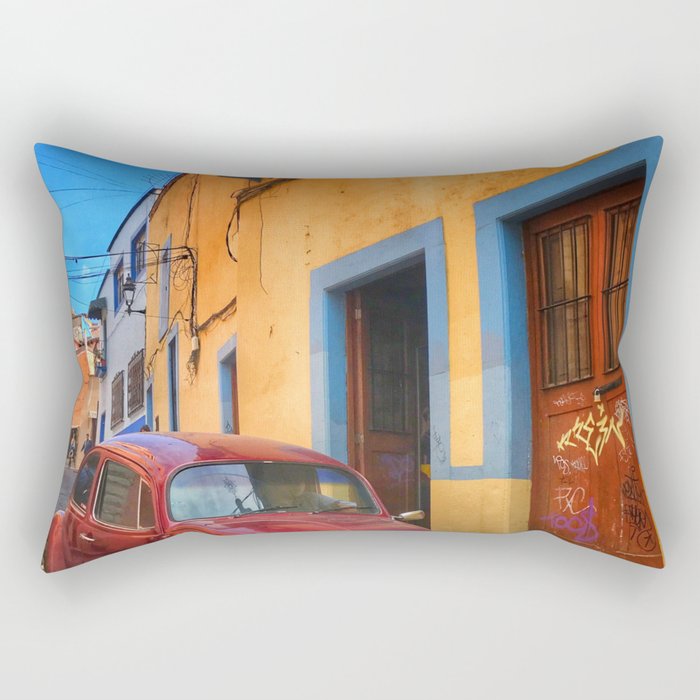 Mexico Photography - Car Parked In A Narrow Mexican Street Rectangular Pillow