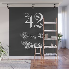 [ Thumbnail: Happy 42nd Birthday - Fancy, Ornate, Intricate Look Wall Mural ]