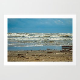 Low Tide Art Print | Waves, Sand, Digital, Color, Texas, Rollingwaves, Beachfoam, Galveston, Photo, Beach 